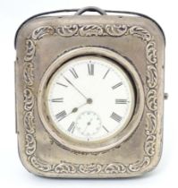 A pocket watch travelling case / night stand with easel back and silver surround, hallmarked