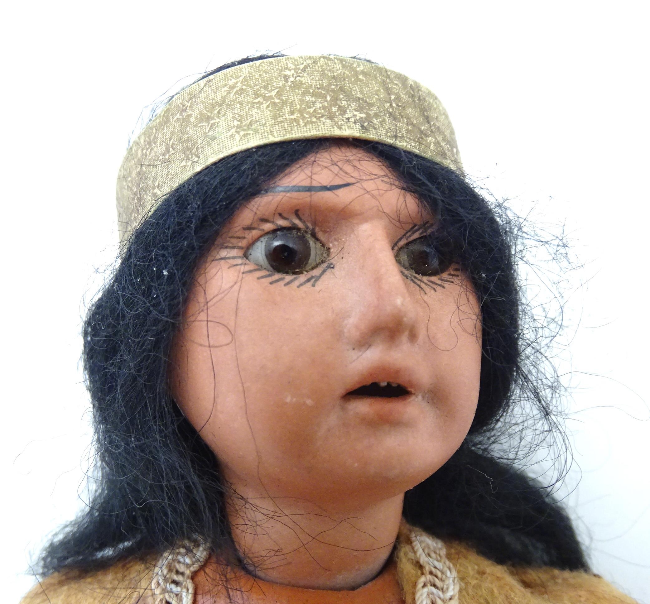 Toy: A 20thC Continental doll modelled as a Red Indian woman, possibly Pocahontas. With a bisque - Image 6 of 12