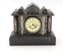 A Victorian slate and marble cased mantel clock with 8-day movement by Japy Freres. Approx 12 1/"2