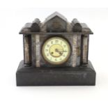 A Victorian slate and marble cased mantel clock with 8-day movement by Japy Freres. Approx 12 1/"2