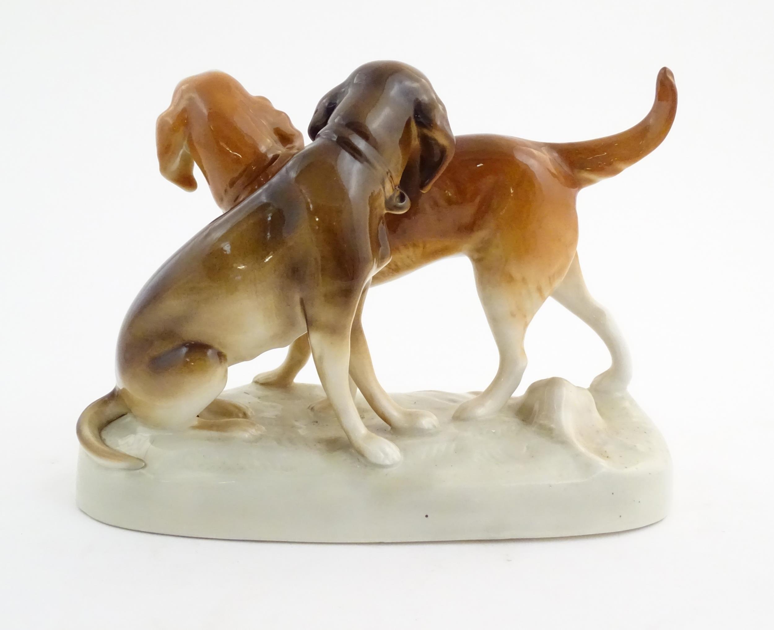 A 20thC Royal Dux model of two dogs. Marked under. Approx. 7 3/4" high x 11" wide (2) Please - Bild 5 aus 9