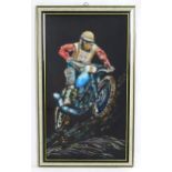 20th century, Collage, A portrait of a motorcycle / speedway / motocross rider. Approx. 29 1/4" x 16