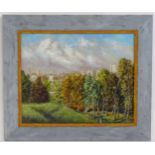 Stephen McKenna (1939-2017), Oil on canvas, A park landscape with city skyline beyond. Signed S