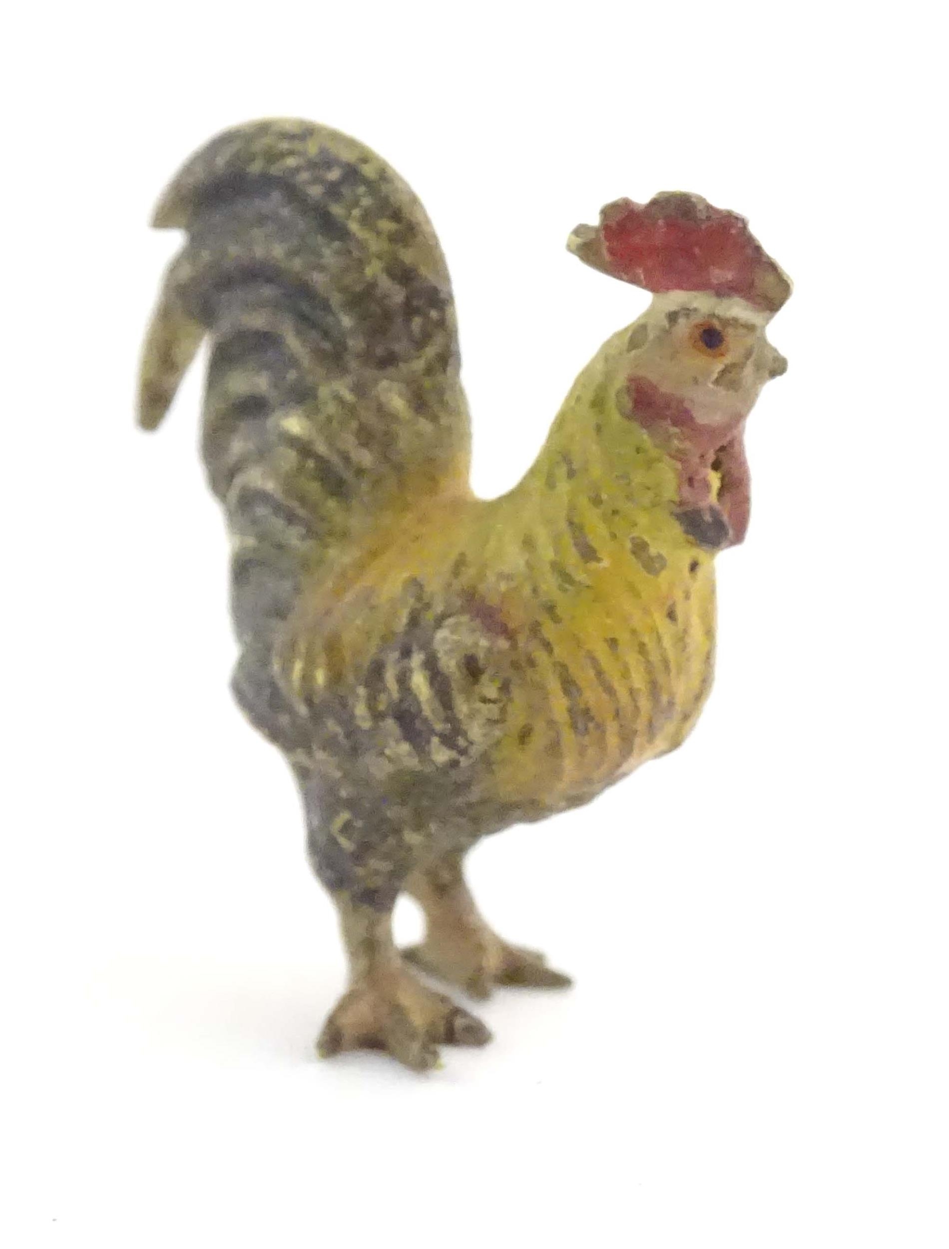 A cold painted bronze model of a cockerel / rooster. Approx. 1" high Please Note - we do not make - Image 5 of 8