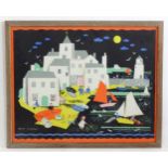 After Peggy Wickham (1909-1978), Colour print, Spanish Fishing Village, depicting a beach scene with