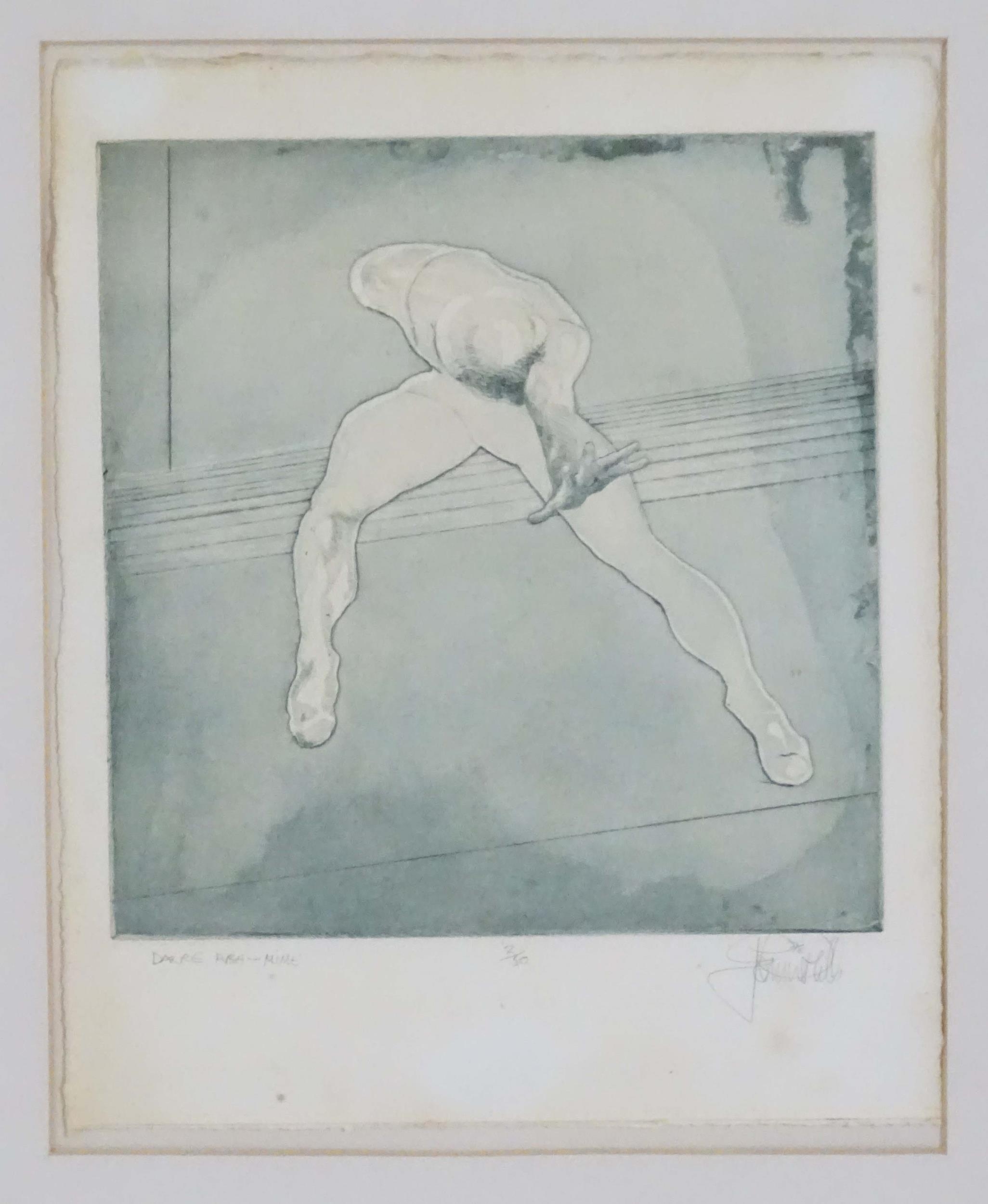 John William Mills (b. 1933), Limited edition etching, Dance Push - Mime. Signed, titled, dated ( - Image 3 of 5