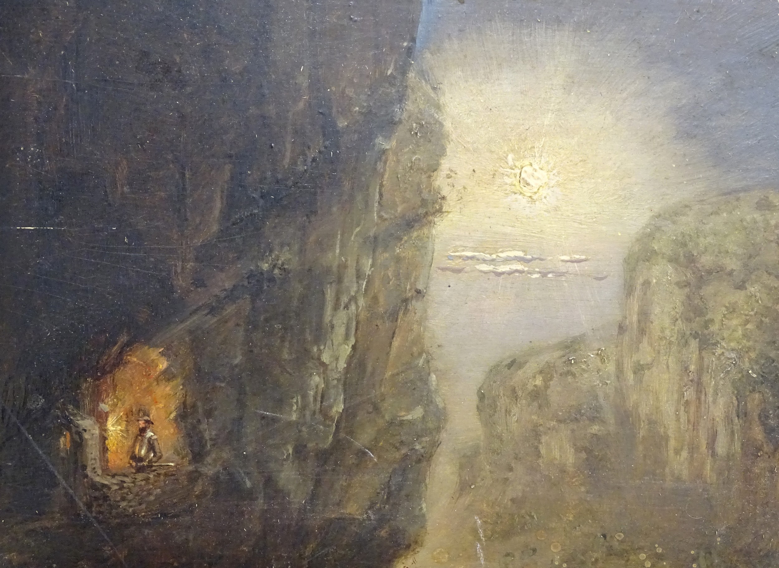 Gerard Jan de Boer (1877-1946), Oil on panel, Cliffs at sunrise with a military figure in a cave - Image 2 of 7