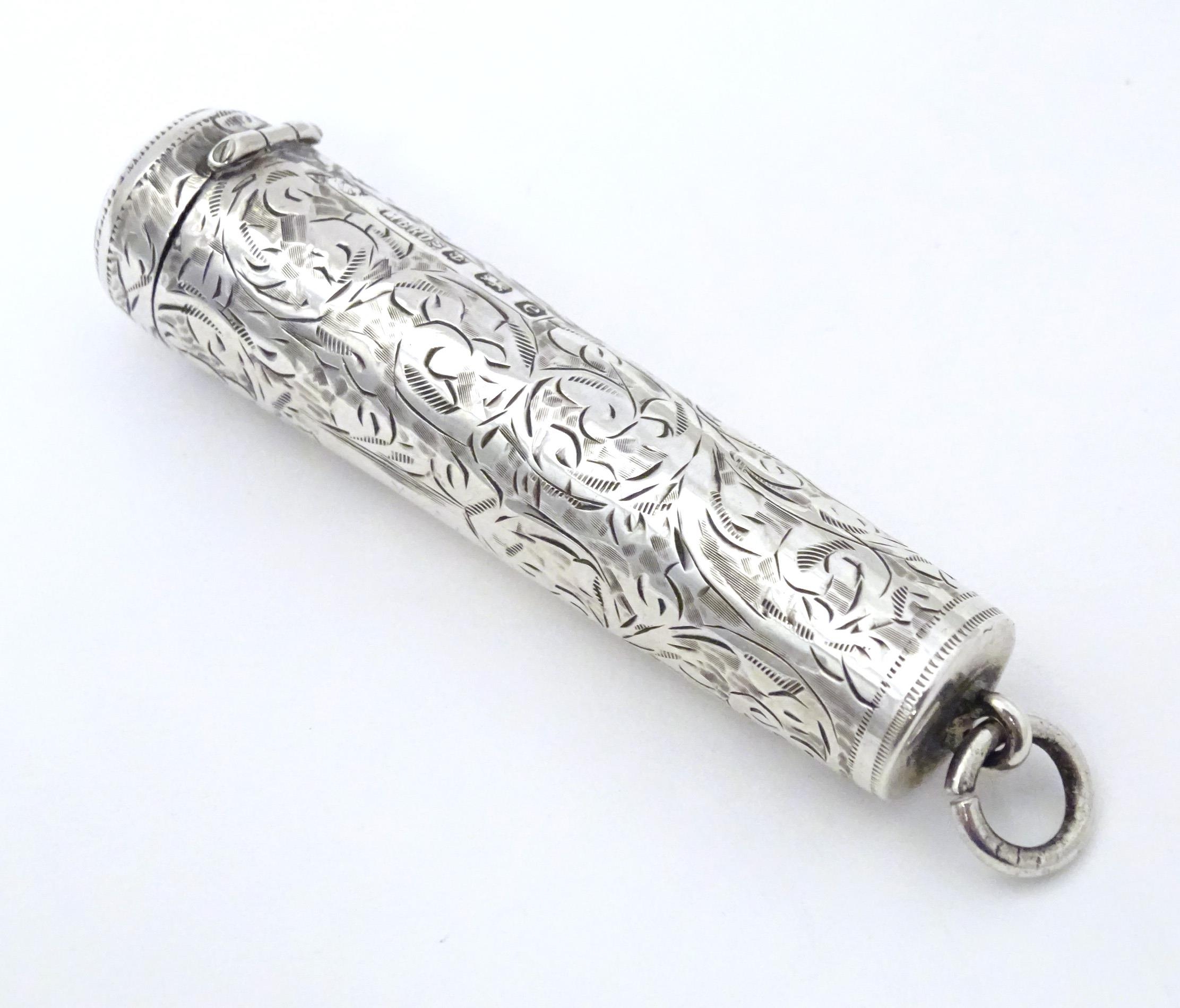 A silver cheroot mouthpiece case with engraved decoration, hallmarked Birmingham 1904, maker M. - Image 3 of 6