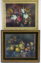 Brenda Fletcher, 20th century, Oil on board, A still life study with onions, apples, etc. Signed