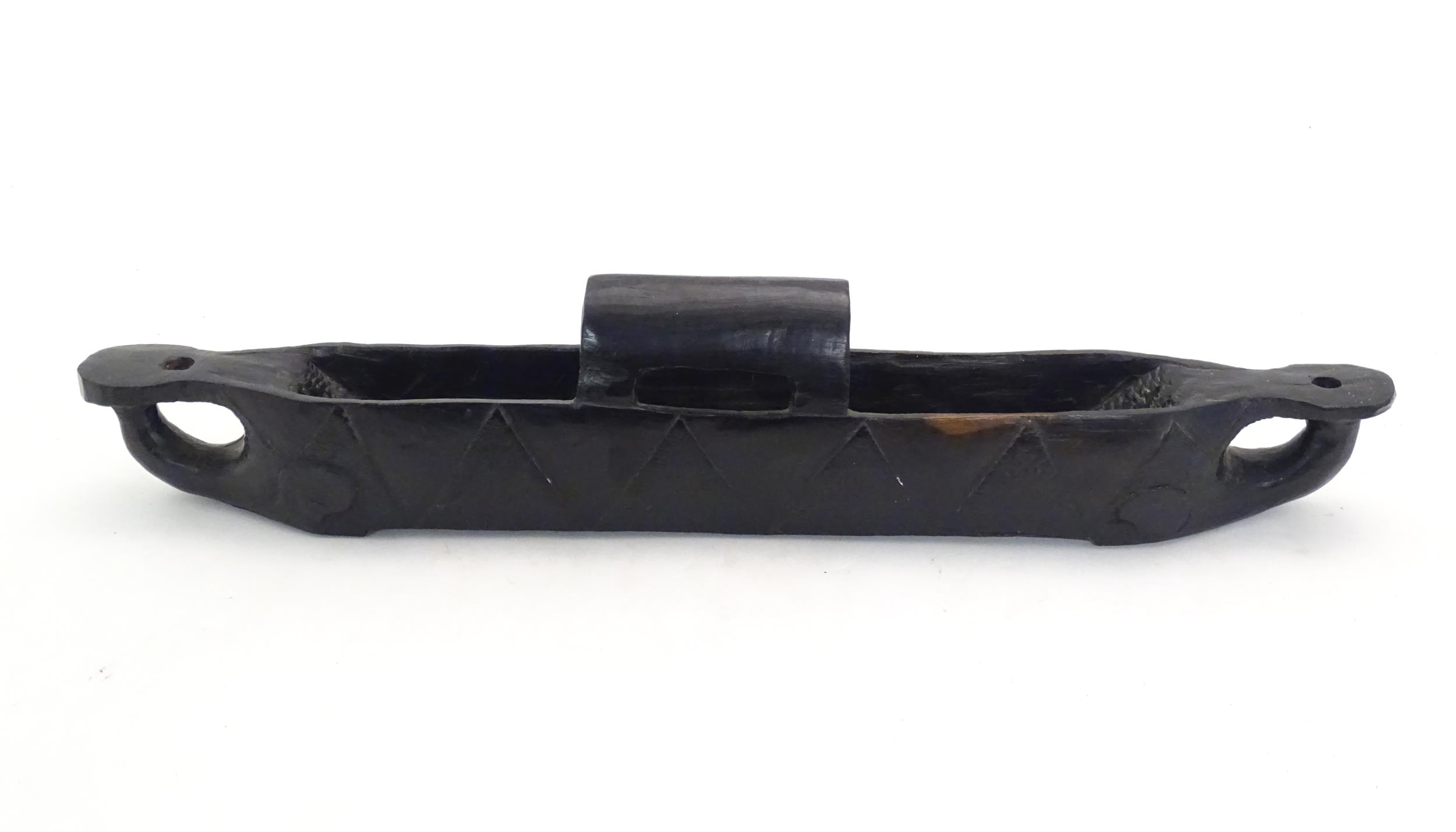 Ethnographic / Native / Tribal: A tribal carved hardwood model of a boat / canoe. Approx. 16" long - Image 6 of 6