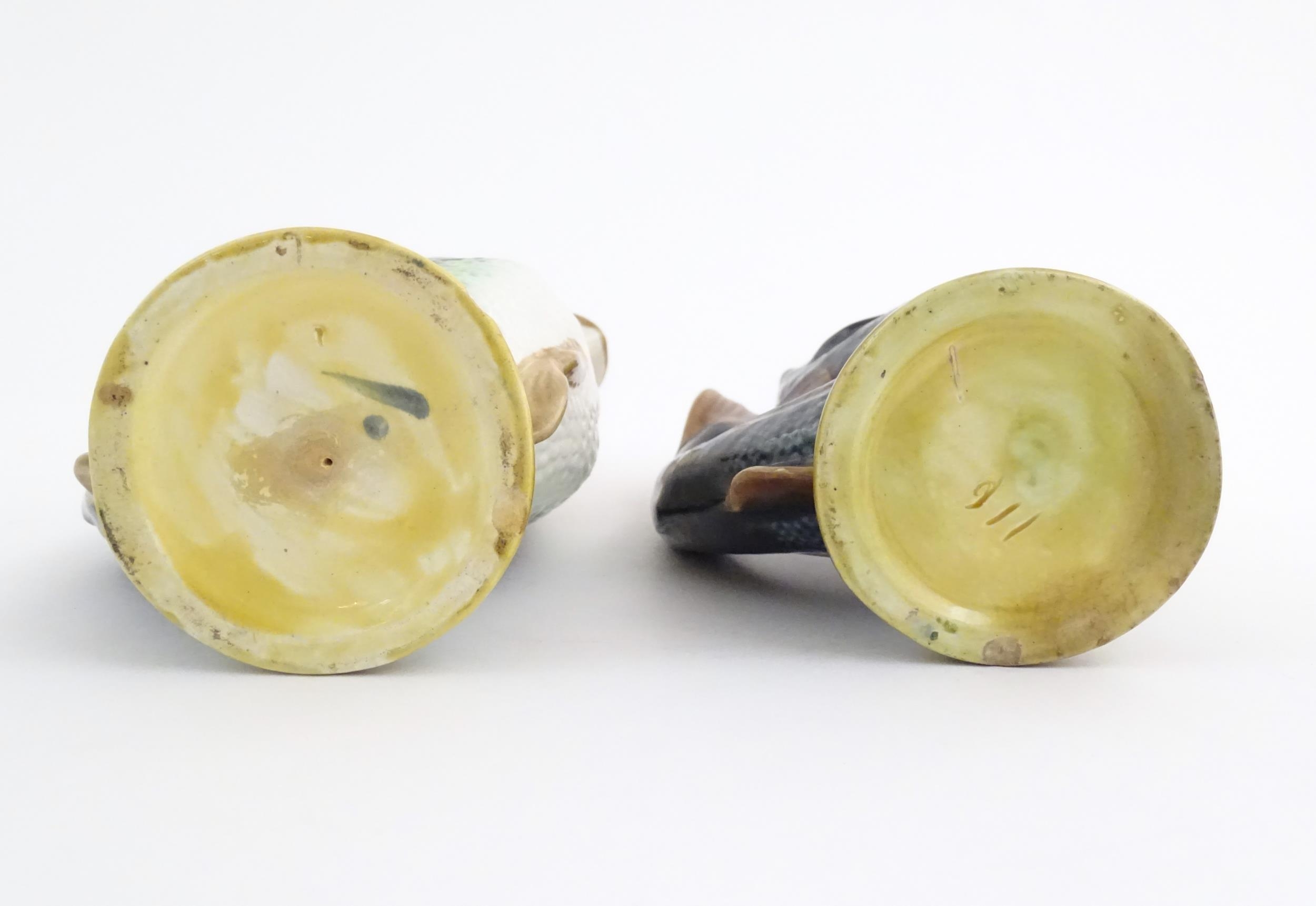 Two Victorian majolica gurgle jugs modelled as fish. Marked under 116. Largest approx. 9 3/4" - Image 7 of 16