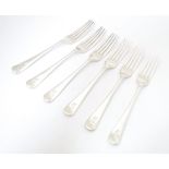 A set of six silver forks hallmarked London 1936, maker Kemp Brothers. Approx. 7 1/2" long (6)