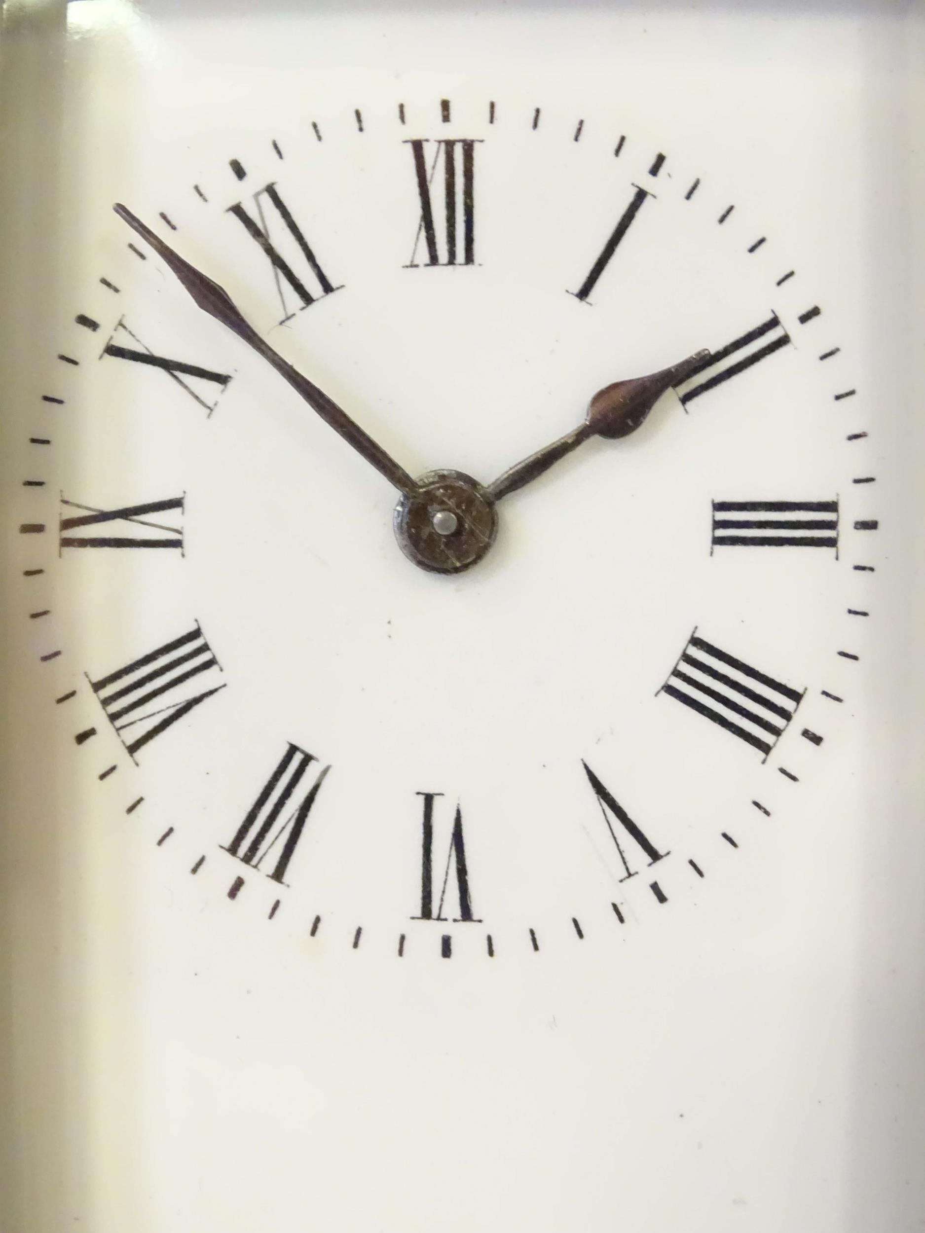A brass carriage clock with white enamel dial. the whole 5 1/2" high Please Note - we do not make - Image 4 of 13