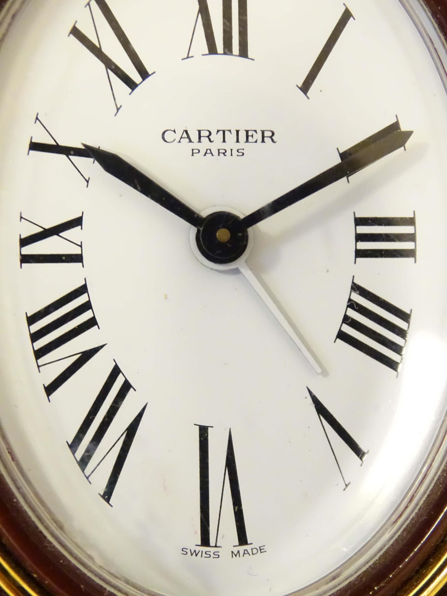 A Cartier Paris travel alarm clock with easel back. 3 1/2" high overall Please Note - we do not make - Image 5 of 9