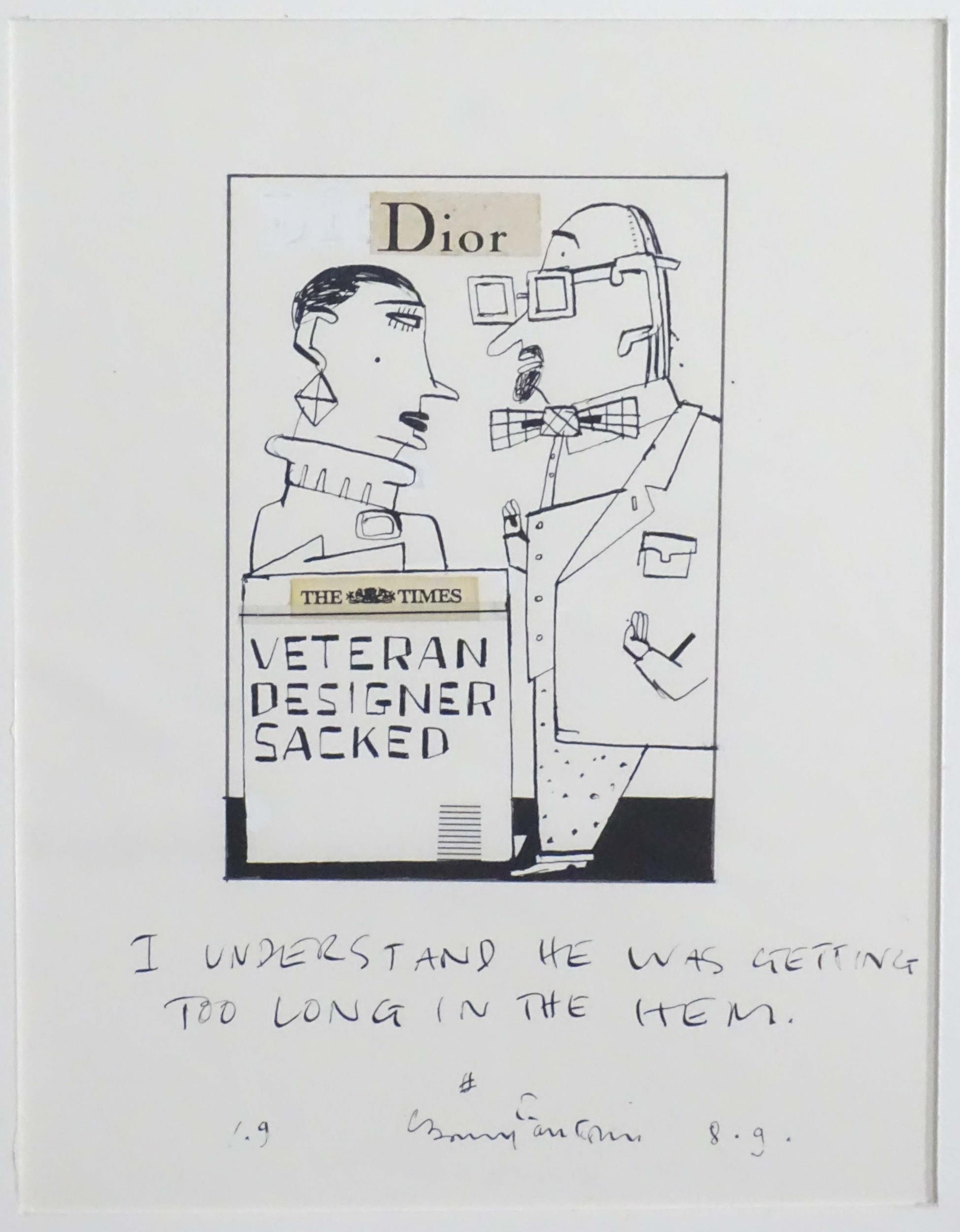 Barry Fantoni (b.1940), Cartoonist, Pen and ink on paper with newspaper cuttings, Dior - Two figures - Image 3 of 5