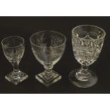 Three various 19thC glass drinking glasses. The tallest 6" high (3) Please Note - we do not make