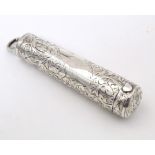 A silver cheroot mouthpiece case with engraved decoration, hallmarked Birmingham 1904, maker M.