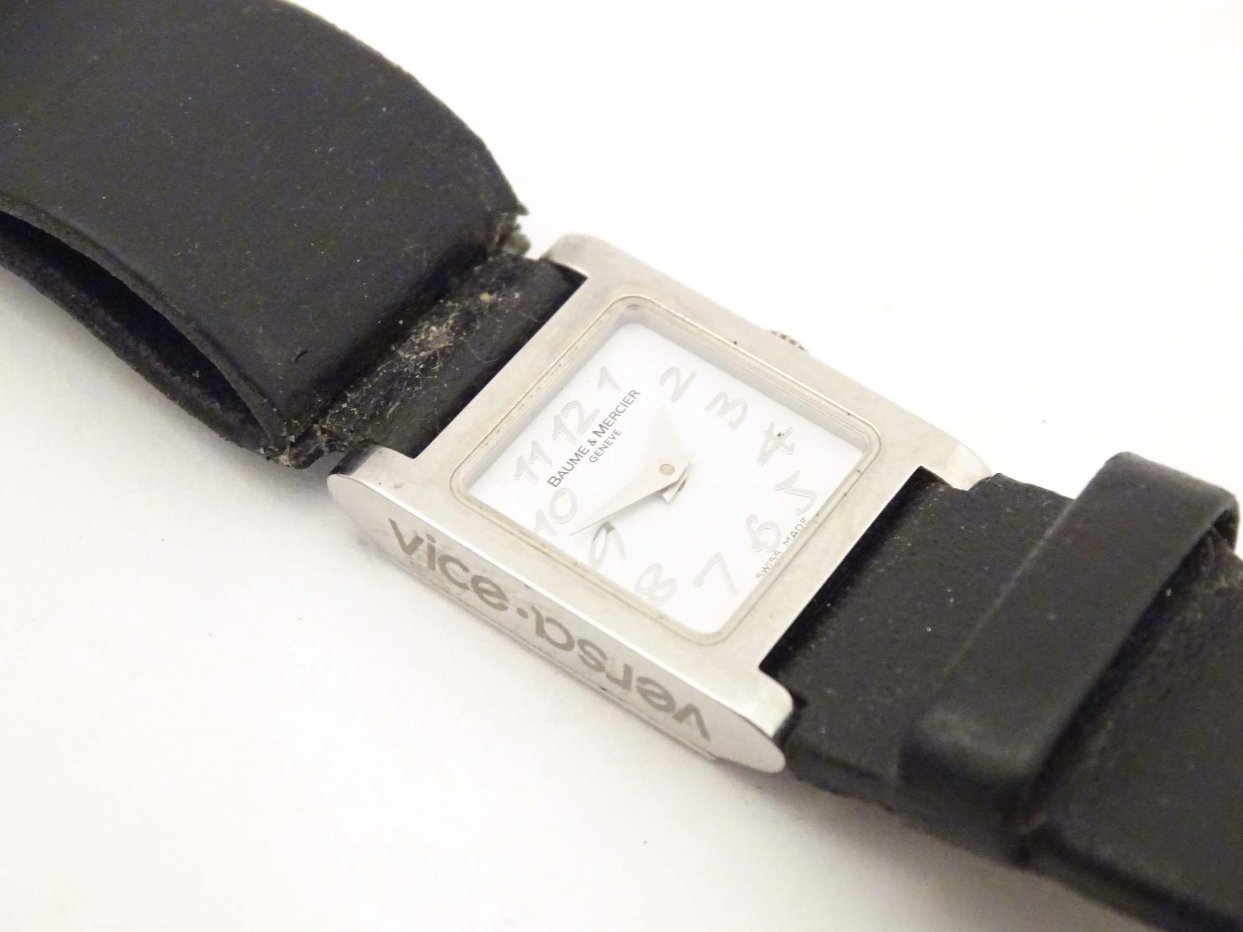 A Baume & Mercier Vice Versa quartz wrist watch, the case signed and numbered having a black leather - Image 5 of 12