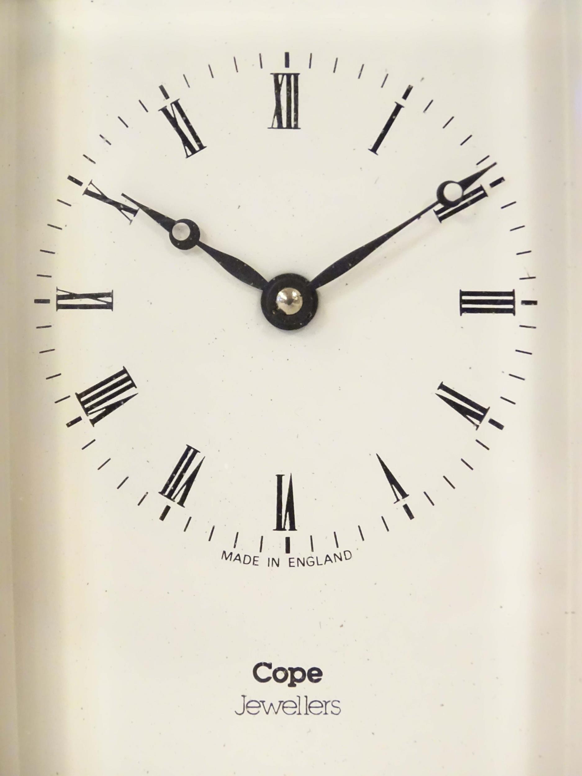 A carriage clock, the dial signed ' Cope Jewellers' the backplate stamped ' Made in England 11 - Image 4 of 9