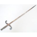 A silver plate letter opener modelled as a sword. Approx. 11 1/2" long Please Note - we do not