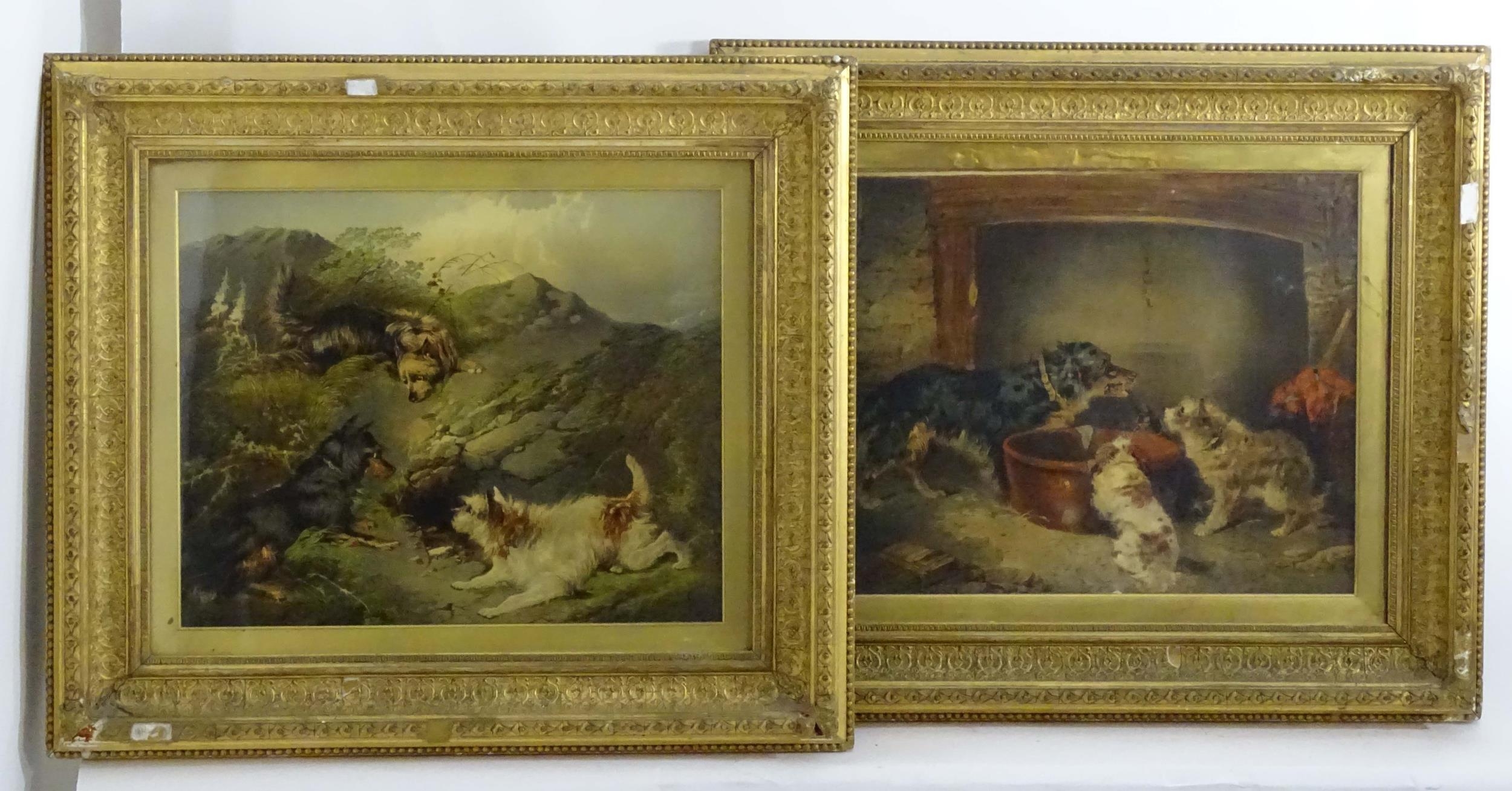 After George Armfield (1808-1893), Early 20th century, Two over painted prints laid on canvas, - Image 2 of 5