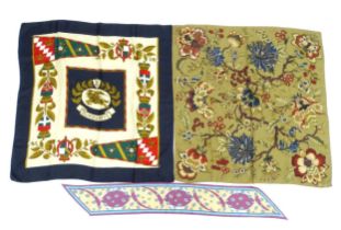 Vintage fashion / clothing: 3 vintage silk scarves labelled 'Burberry', 'Liberty' and 'Thomas