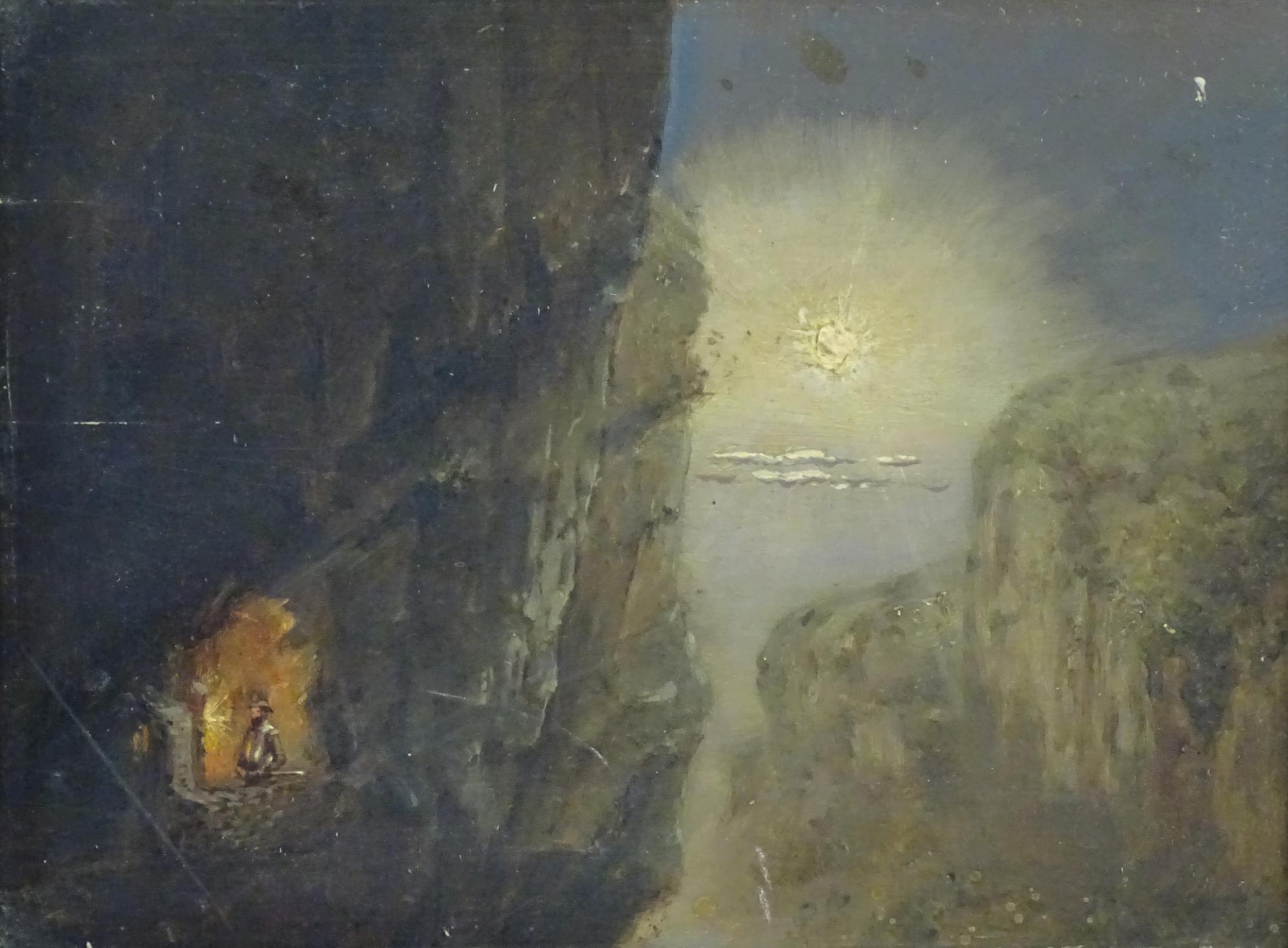 Gerard Jan de Boer (1877-1946), Oil on panel, Cliffs at sunrise with a military figure in a cave - Image 7 of 7