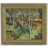 Forwall, 20th century, Oil on board, A study of trees and dappled light. Signed lower right. Approx.