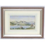 19th century, Topographical School, Watercolour, A view of a lake with buildings on the shore, and