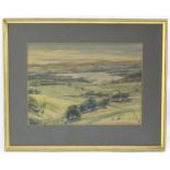 Geoff Wilson, 20th century, Watercolour, An English country landscape with a patchwork of fields.