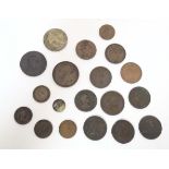 Coins: Assorted 18thC and later coins and tokens to include a Geo III 'Ceylon 1 half silver' 1815