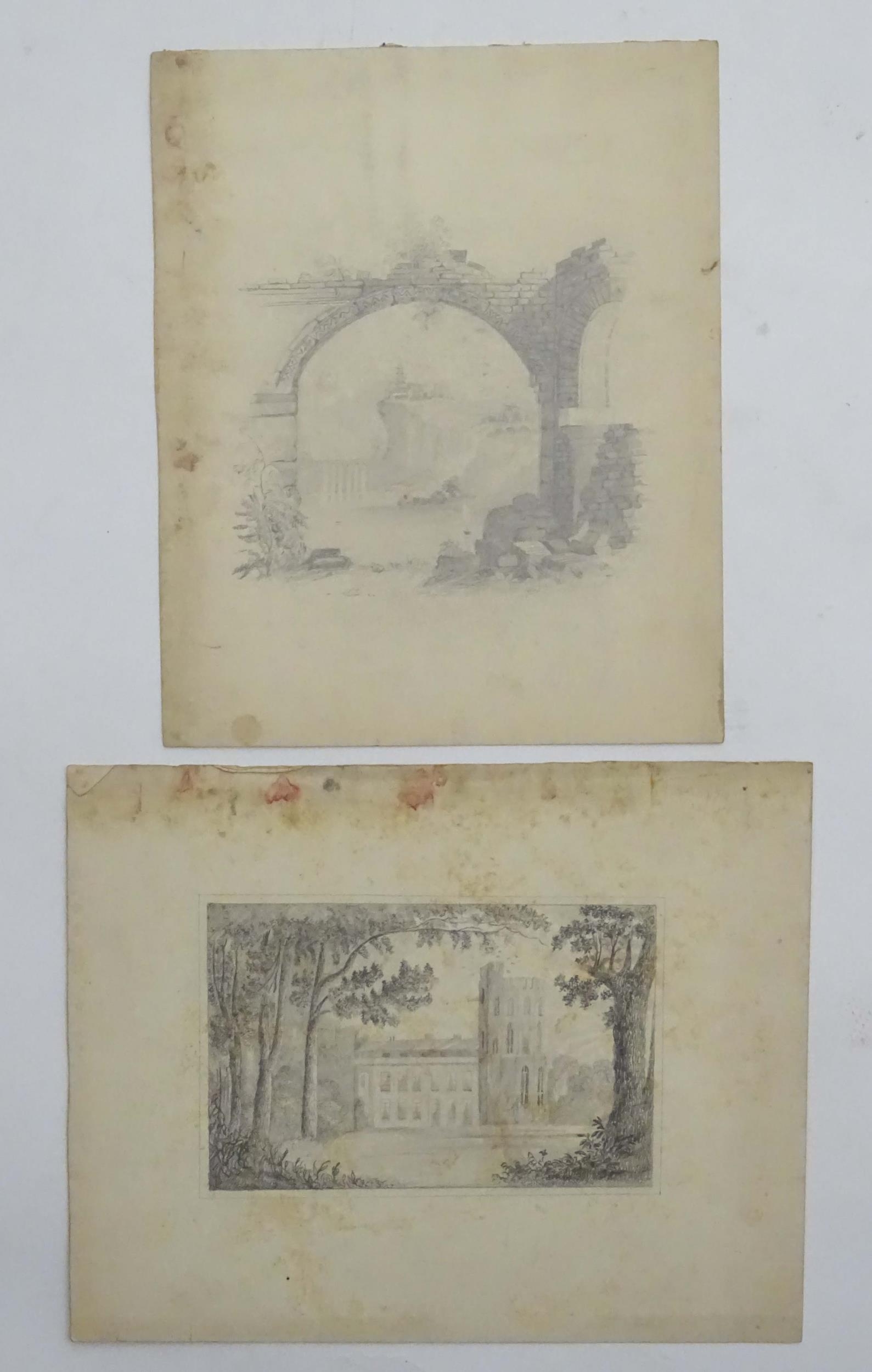 Georgiana Beech, 19th century, Pencil, An arch ruin with a view of a river with arch bridge, - Image 3 of 8