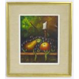 V. Sambers, 20th century, Oil on canvas, A still life study with fruit and a candle. Signed lower