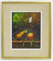 V. Sambers, 20th century, Oil on canvas, A still life study with fruit and a candle. Signed lower