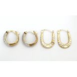 Two pairs of 9ct gold earrings, one pair with chip set diamonds (2) Please Note - we do not make
