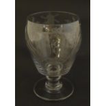 A 19thC glass rummer with engraved decoration depicting windmill and barley detail, with monogram