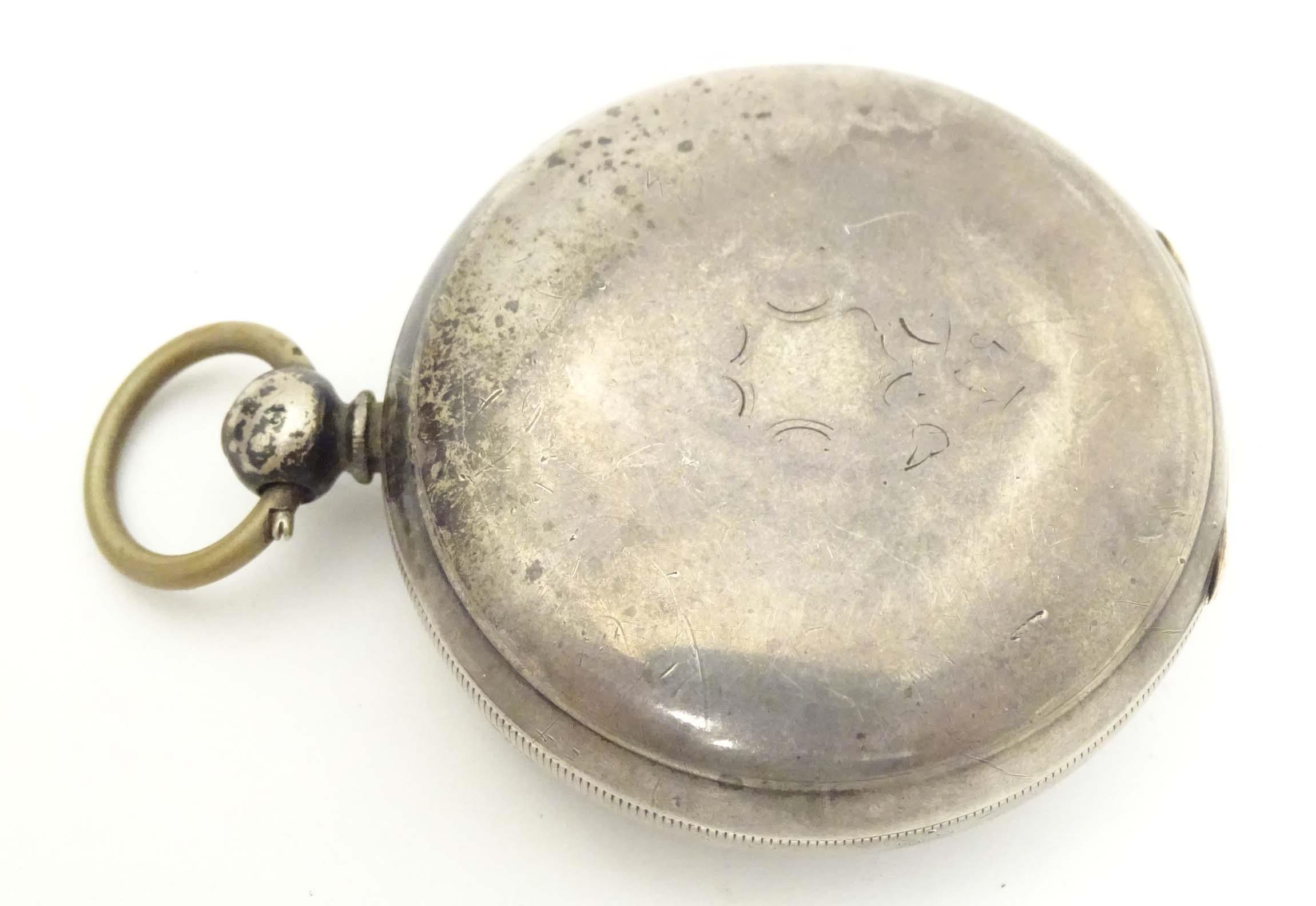A Victorian silver pocket watch hallmarked Chester 1871, the enamel dial with inset seconds dial and - Image 4 of 18