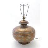 A 20thC copper table lamp of bulbous form with foliate detail approx. 16 1/2" high Please Note -
