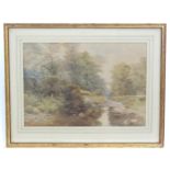 W. Moore, 19th century, Watercolour, A wooden bridge over a woodland stream. Signed and dated 1857