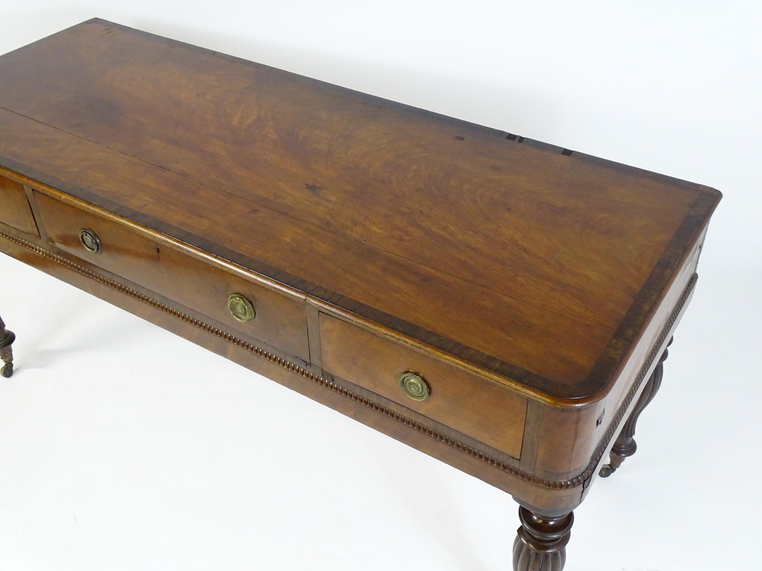 A 19thC mahogany sideboard with a moulded top above one long drawer and two short drawers with - Image 6 of 8