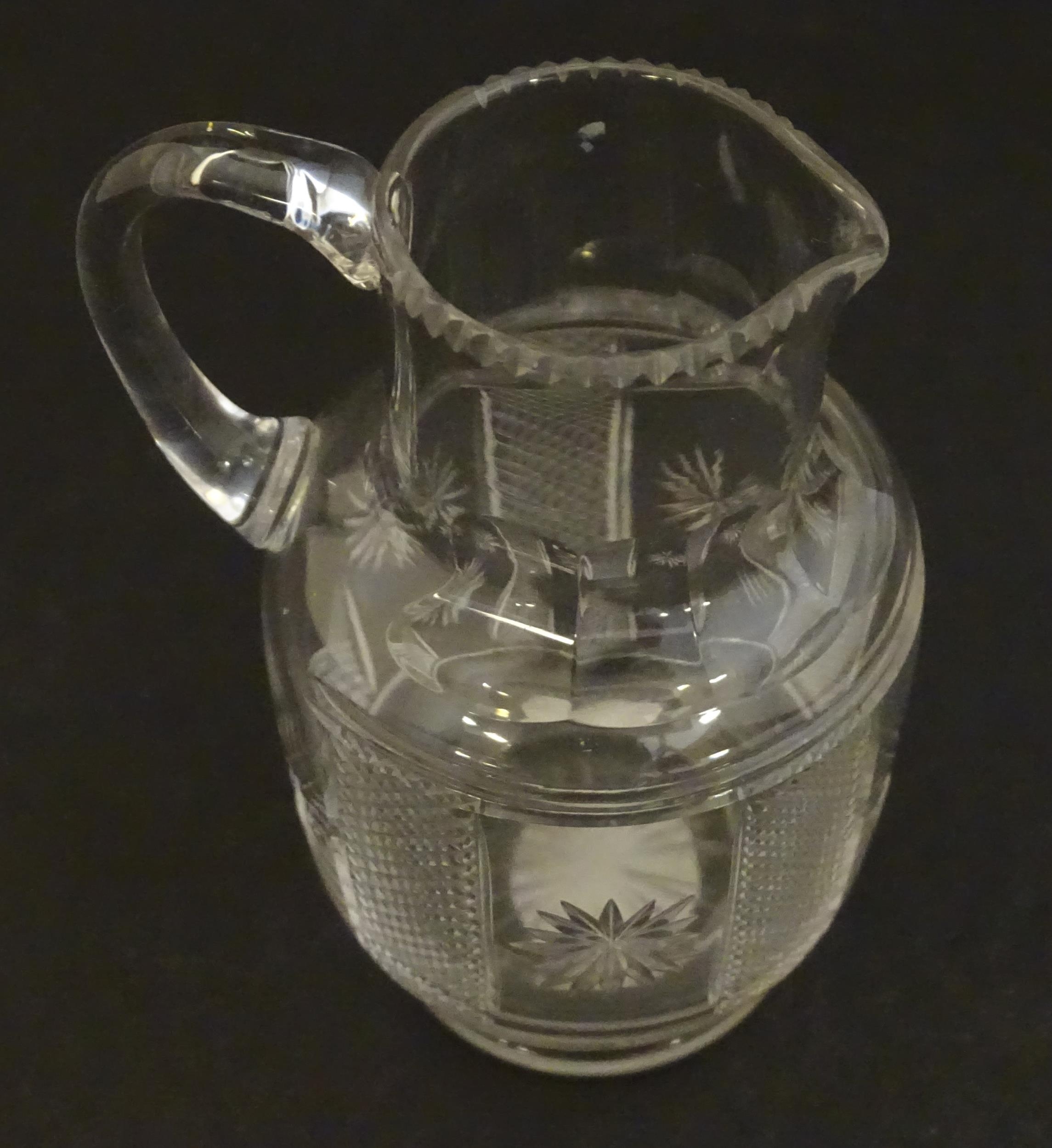 A Victorian glass cream jug and sugar bowl with cut decoration. The jug 3 1/4" high (2) Please - Image 5 of 6