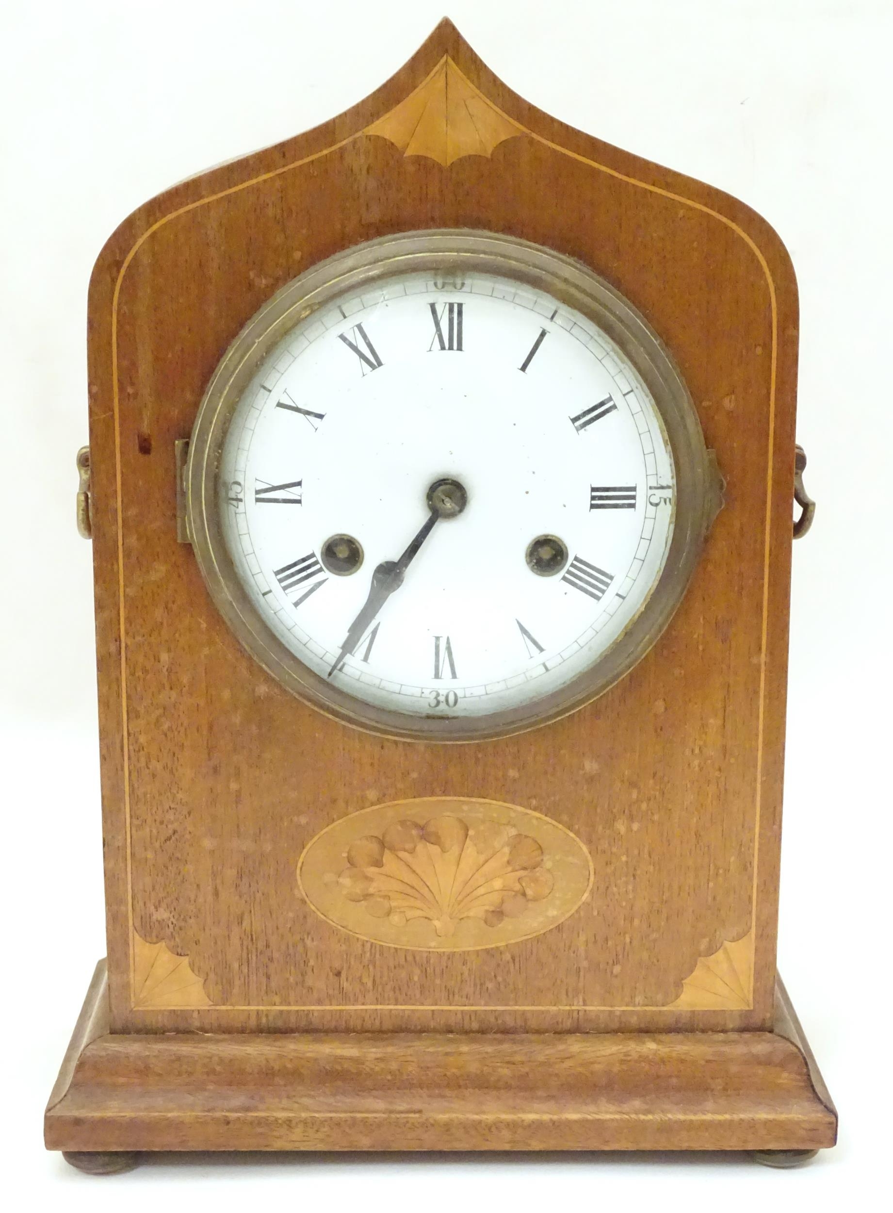 A late 19thC / early 20thC mantel cock with white enamel dial, the movement by Philip Haas & Sohne - Image 3 of 9