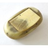A 19thC horn snuff box with hinged lid. Approx. 3 1/4" x 2" x 1" Please Note - we do not make