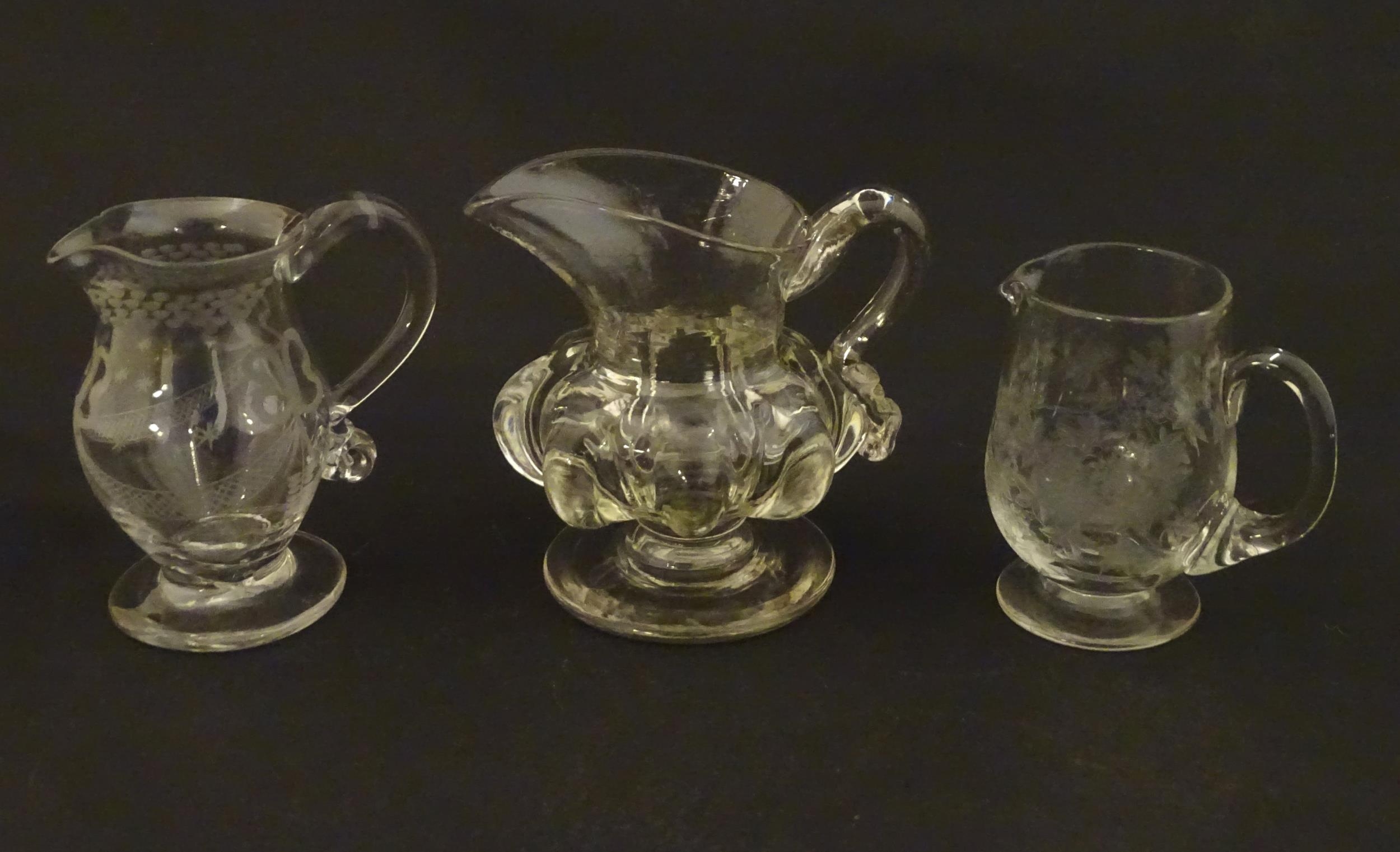 Three various 19thC and later cream jugs. The tallest 4" high Please Note - we do not make reference - Image 2 of 7