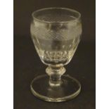 A 19thC dram / liquor glass with facet cut detail 3 3/4" high Please Note - we do not make reference