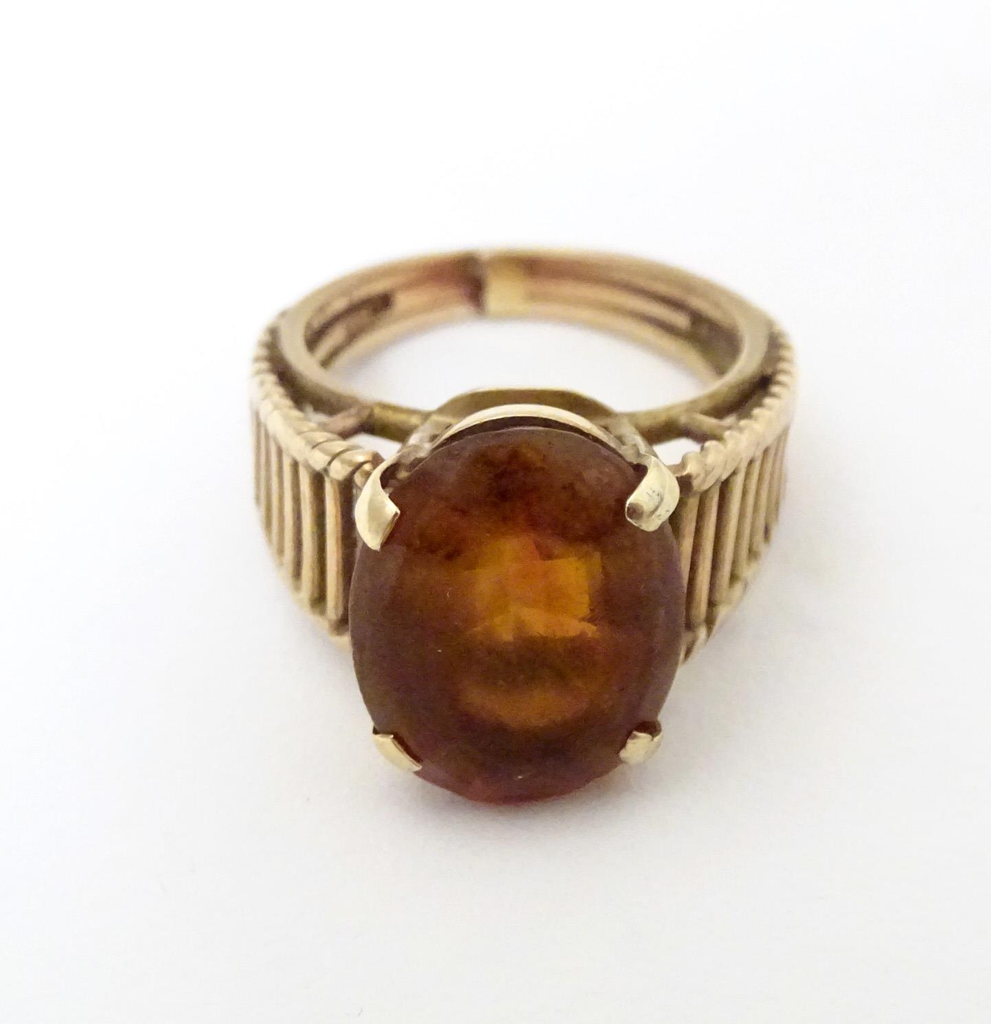 A 9ct gold retro ring set with citrine, hallmarked London 1958, maker HGM. Ring size approx. M 1/2 - Image 2 of 6