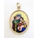 A Continental gold pendant with enamel decoration depicting Madonna and Child with Hungarian
