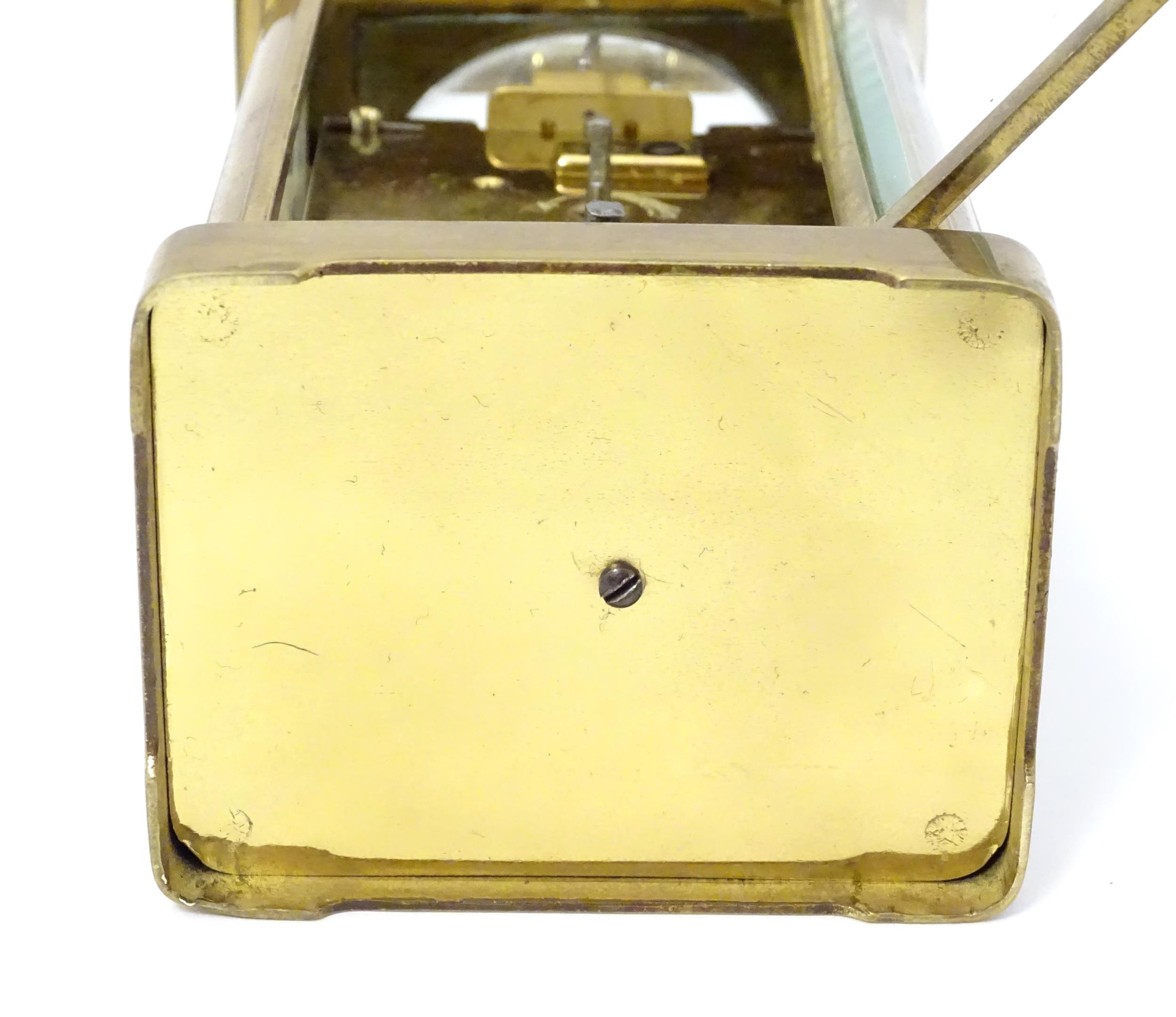 A carriage clock with brass case and enamel dial. Approx. 5 1/2" high overall. Please Note - we do - Image 10 of 13