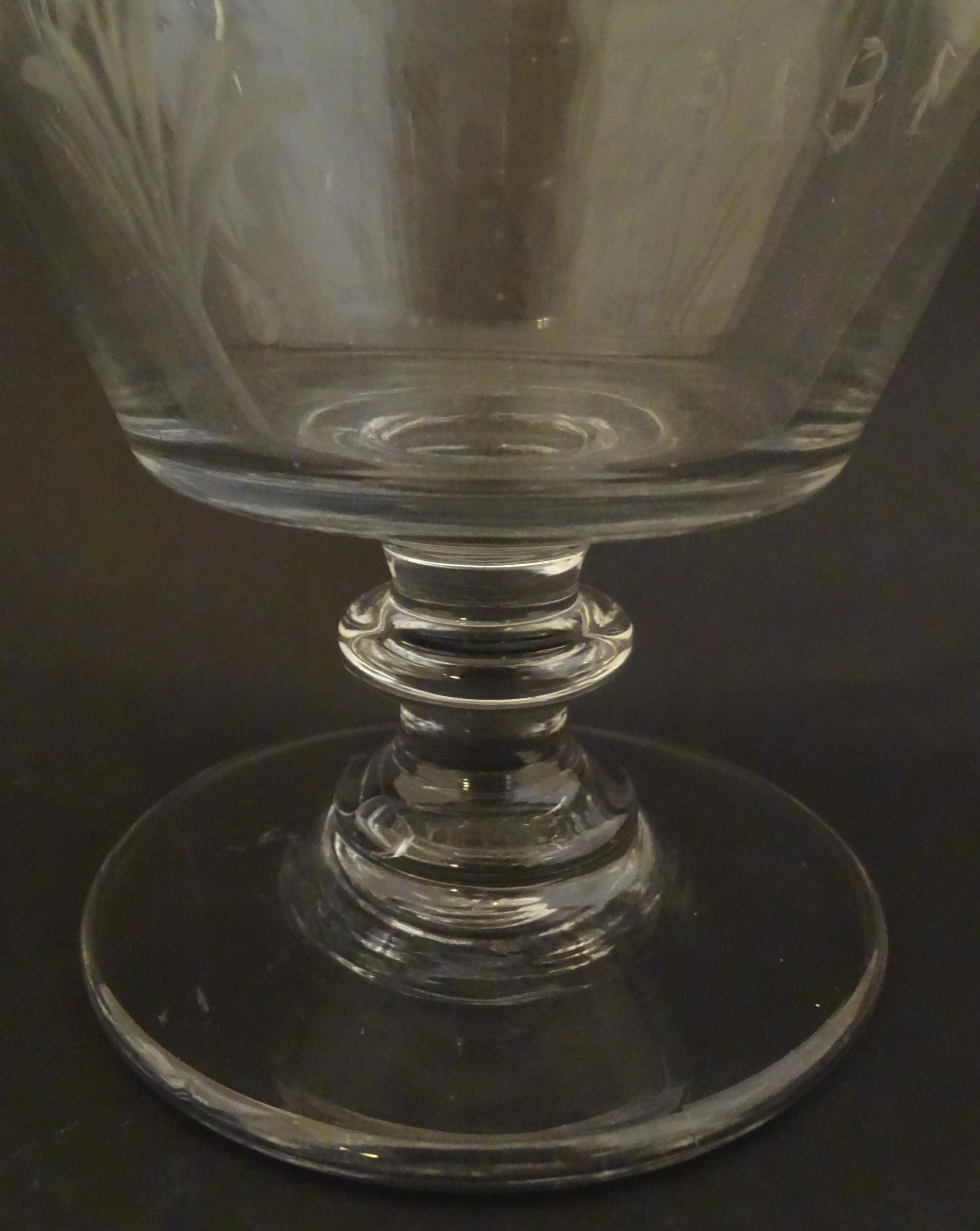 A 19thC glass rummer with engraved decoration depicting windmill and barley detail, with monogram - Image 9 of 9