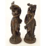 Two 20thC Continental cast figures / Classical maidens in the manner of Moreau, one depicting the
